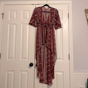 Red boho high low duster